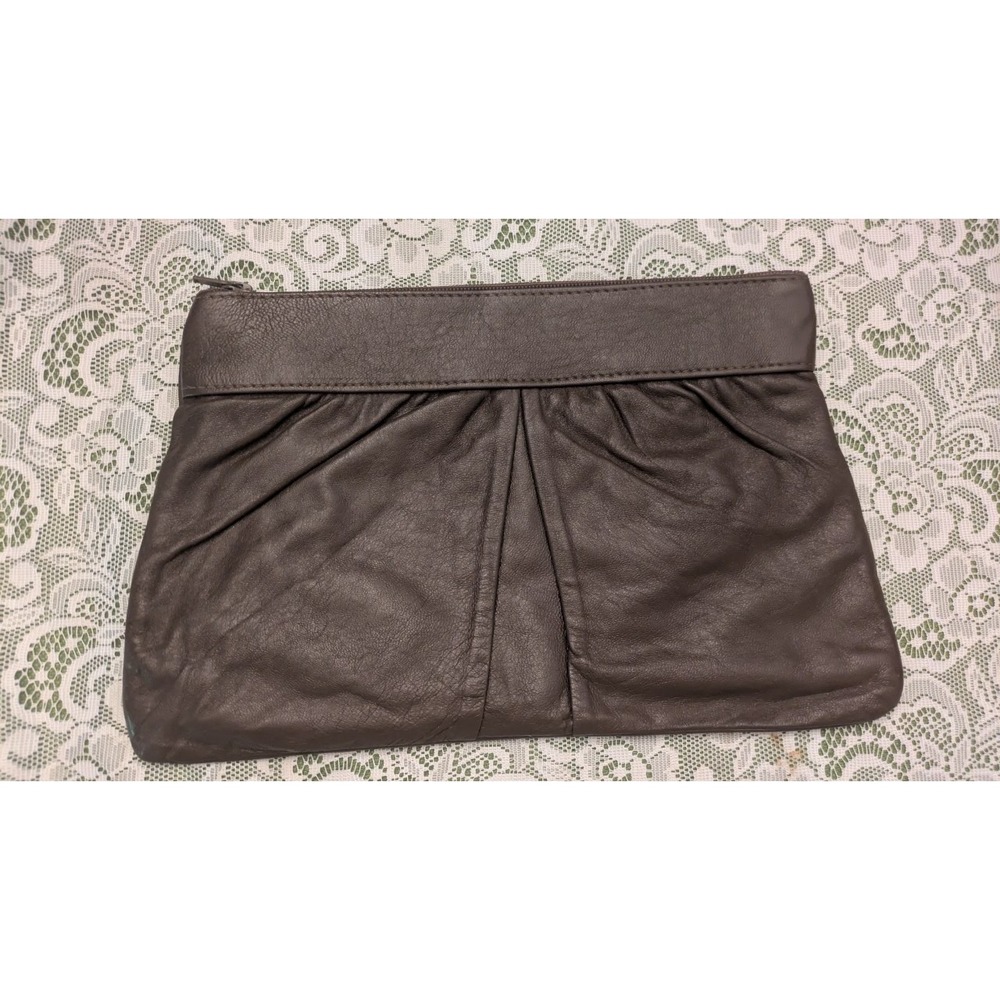 Vintage Lauren Merkin Womens Brown Leather Clutch Handbag Y2K Gorgeous, Classic